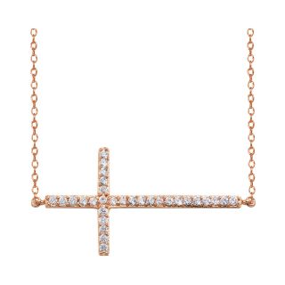 Bridge Jewelry Rose Gold Over Sterling Cubic Zirconia Sideways Cross Pendant