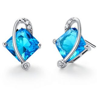 Fashionable Silver Plated With Cubic Zirconia Rhombus Womens Earrings(More Colors)