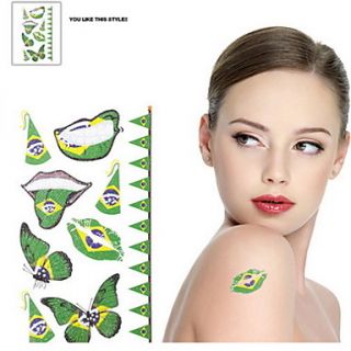 2PCS Butterfly Pattern Brazil World Cup Waterproof Tattoo Body Temporary Glitter Stickers