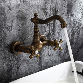 Sprinkle by Lightinthebox   Antique inspired Bathroom Sink Faucet   Wall Mount (Antique Brass Finish)