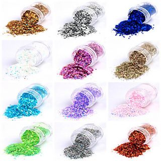 12 Colors Paillette Glitter Powder Nail Art Decorations B(6.5gx12)