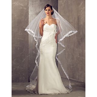Two tier Cathedral Wedding Veil With Applique Edge