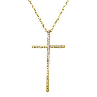 1/5 CT. T.W. Diamond 14K Yellow Gold Over Sterling Silver Cross Pendant, Womens