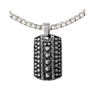 Textured Stainless Steel Dog Tag Pendant, White, Mens