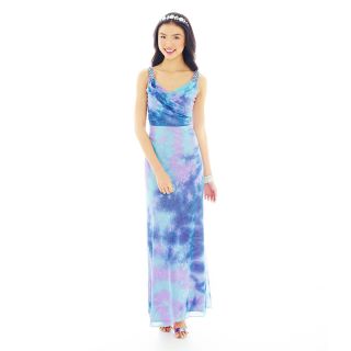 REIGN ON Tie Dyed Long Dress with Beaded Shoulders, Blue/Purple