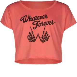 Whatever Forever Girls Crop Tee Coral In Sizes Large, Medium, Small,