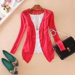 Fashion Womens Cardigan Lace Sweet Candy Pure Color Slim Crochet Knitted Blouse Sweater