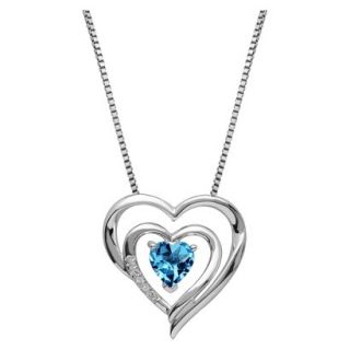 Sterling Silver Double Framed Blue Topaz with White Topaz Accent Heart Pendant  