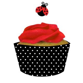Ladybug Fancy Cupcake Wrappers with Picks