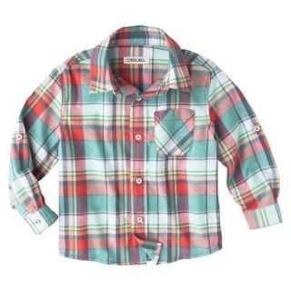 Cherokee Infant Toddler Boys Long  Sleeve Plaid Buttondown   Red 12 M