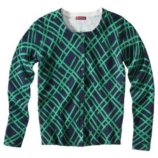 Merona Petites Long Sleeve Crew Neck Cardigan Sweater   Green/Navy SP