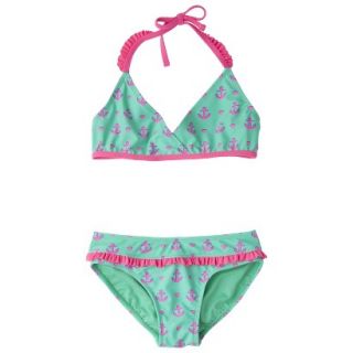 Girls 2 Piece Anchor Halter Bikini Swimsuit Set   Mint XS