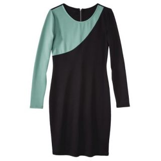 Mossimo Womens Asymmetrical Colorblock Scuba Dress   Black/Green XL