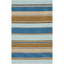 Flat woven Blue Wool Rug (4 X 6)