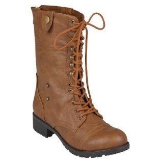 Womens Bamboo By Journee Fold Over Combat Boots   Camel 8