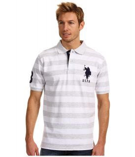 U.S. Polo Assn Medium Width Striped Polo Mens Short Sleeve Knit (Gray)