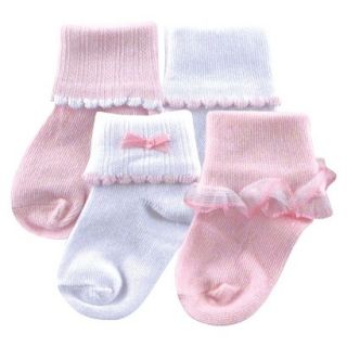 Luvable Friends Infant Girls 4 Pack Lace Cuff Socks   Pink 6 18 M