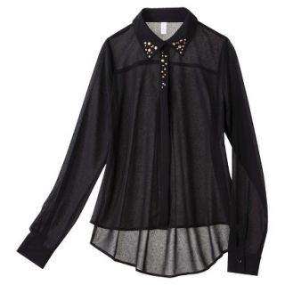 Xhilaration Juniors Studded Collar Button Up Shirt   Black S(3 5)
