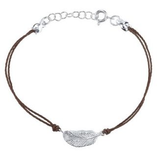 Sterling Silver Charm Bracelet with Feather   Brown