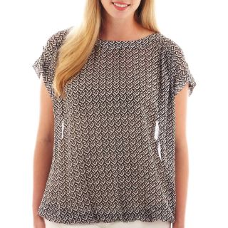 A.N.A Tab Sleeve Woven Banded Top   Plus, White