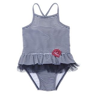 Circo Infant Toddler Girls 1 Piece Striped Tutu Swimsuit   Navy 5T