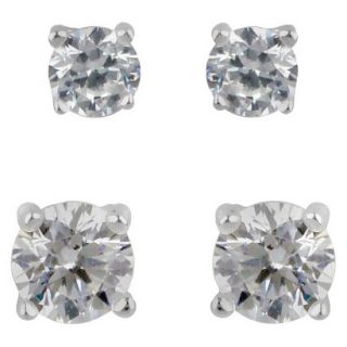 Sterling Silver Duo Round Stud Earring Set   Clear
