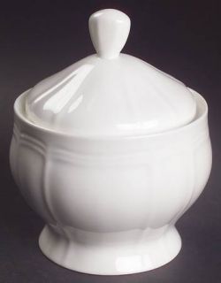 Mikasa Antique White Sugar Bowl & Lid, Fine China Dinnerware   All White, Scallo