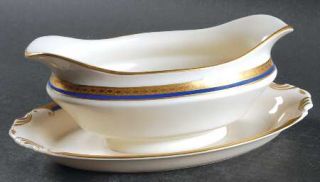 Syracuse Wayne Blue (Fine China) Gravy Boat with Attached Underplate, Fine China