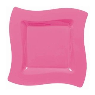 Hot Pink Wavy Square Plastic Dessert Plates