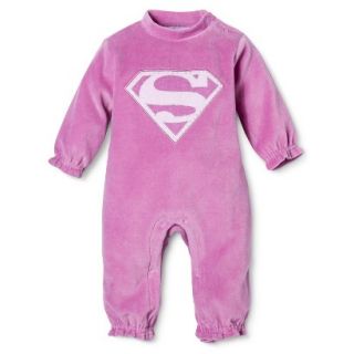 Superman Newborn Girls Velour Supergirl Coverall   Pink 3 6 M