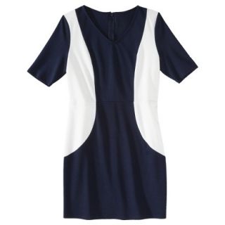 Merona Petites V Neck Colorblock Ponte Dress   Navy/Cream XLP
