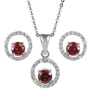 Sterling Silver Cubic Zirconia Jewelry Set   Red