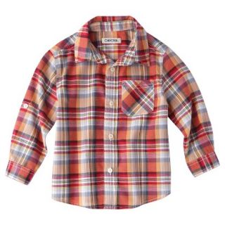 Cherokee Infant Toddler Boys Plaid Button Down Shirt   Red 2T