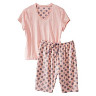 Womens Plus Size Top/Short Pajama Set   Orange/Grey Polka Dot 1 Plus