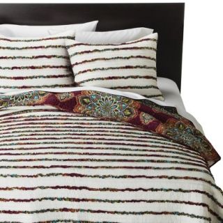 Print Merida Ruched Quilt   White (Full/Queen)