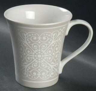 222 Fifth (PTS) Madrid White Mug, Fine China Dinnerware   White Scroll Design On