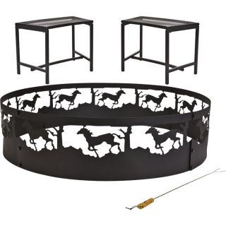 CobraCo Moose Fire Ring Kit   Includes Fire Ring, 2 Benches and Grilling Fork,