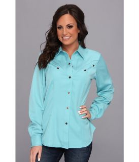 Roper 65P/35R Solid Twill w/ Smile Pkts Womens Long Sleeve Button Up (Blue)