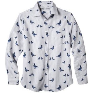 Mossimo Supply Co. Mens Long Sleeve Oxford Button Down   Blue Pigeon Print XXL