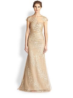 RENE RUIZ Sequined Organza Gown   Gold Champagne