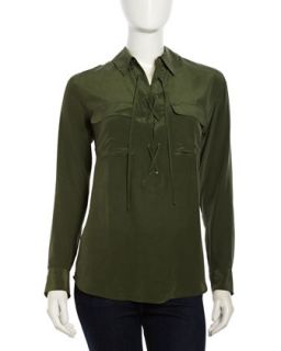 Knox Lace Up Crepe Blouse, Army