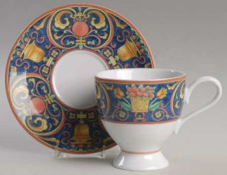 Pfaltzgraff Mazarine Footed Cup & Saucer Set, Fine China Dinnerware   Blue Band,