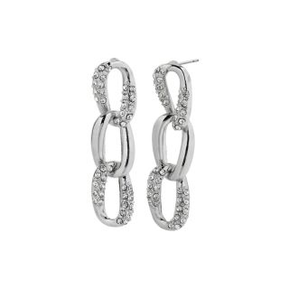 Worthington Silver Tone Link Earrings w/ Crystals, Gray