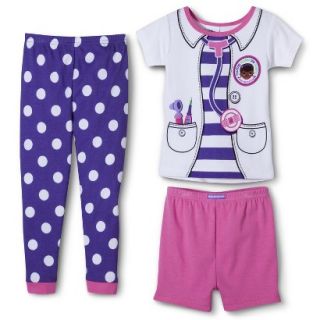 Doc McStuffins Toddler Girls 3 Piece Short Sleeve Pajama Set   Purple 2T