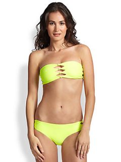 MIKOH SWIMWEAR Cutout Knot Detail Bandeau Bikini Top    Fluorescent