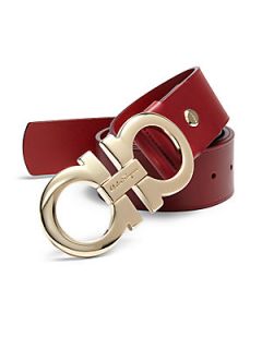 Salvatore Ferragamo Adjustable Rubino Calfskin Leather Belt   Red