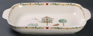Thomson Birdhouse Rectangular Baker, Fine China Dinnerware   Heart & Vine Border