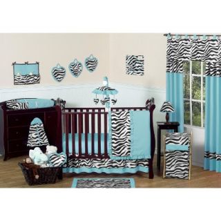 11pc Zebra Crib Set   Turquoise