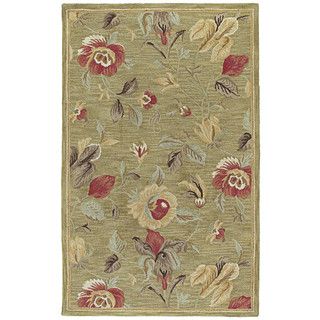 Lawrence Light Olive Floral Hand tufted Wool Rug (2 X 3)