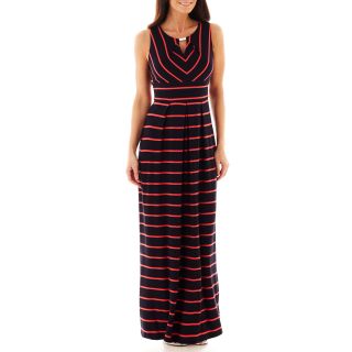 LIZ CLAIBORNE Sleeveless Striped Maxi Dress, Navy Coral